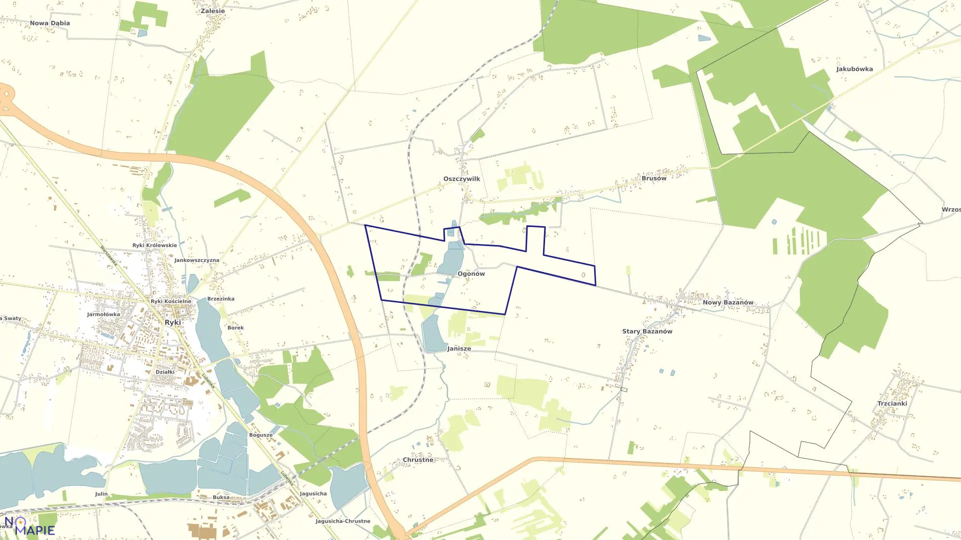 Mapa obrębu OGONÓW w gminie Ryki